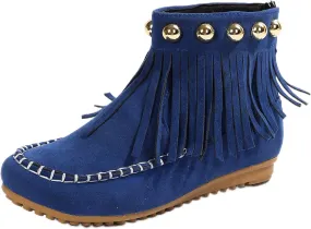 Ankle Boots for Women Low Heel Moccasins Fringe Retro Suede Leather Tassel Studded Moccasins Comfy Non Slip Shoes