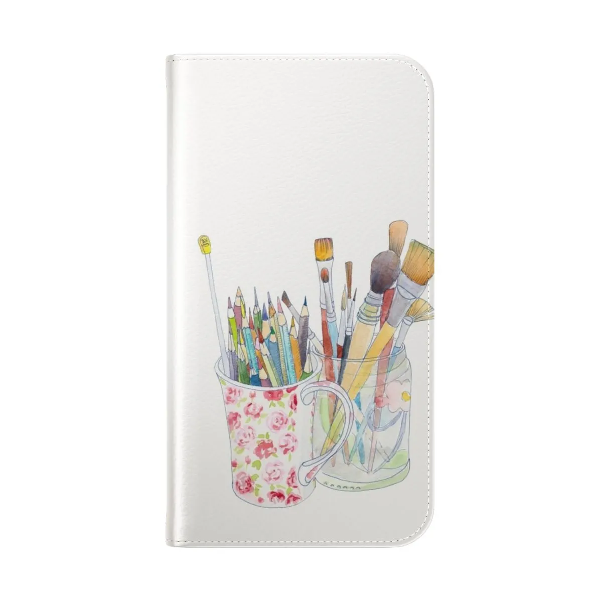 Artistic Flip Cover Phone Case with Pencils and Brushes