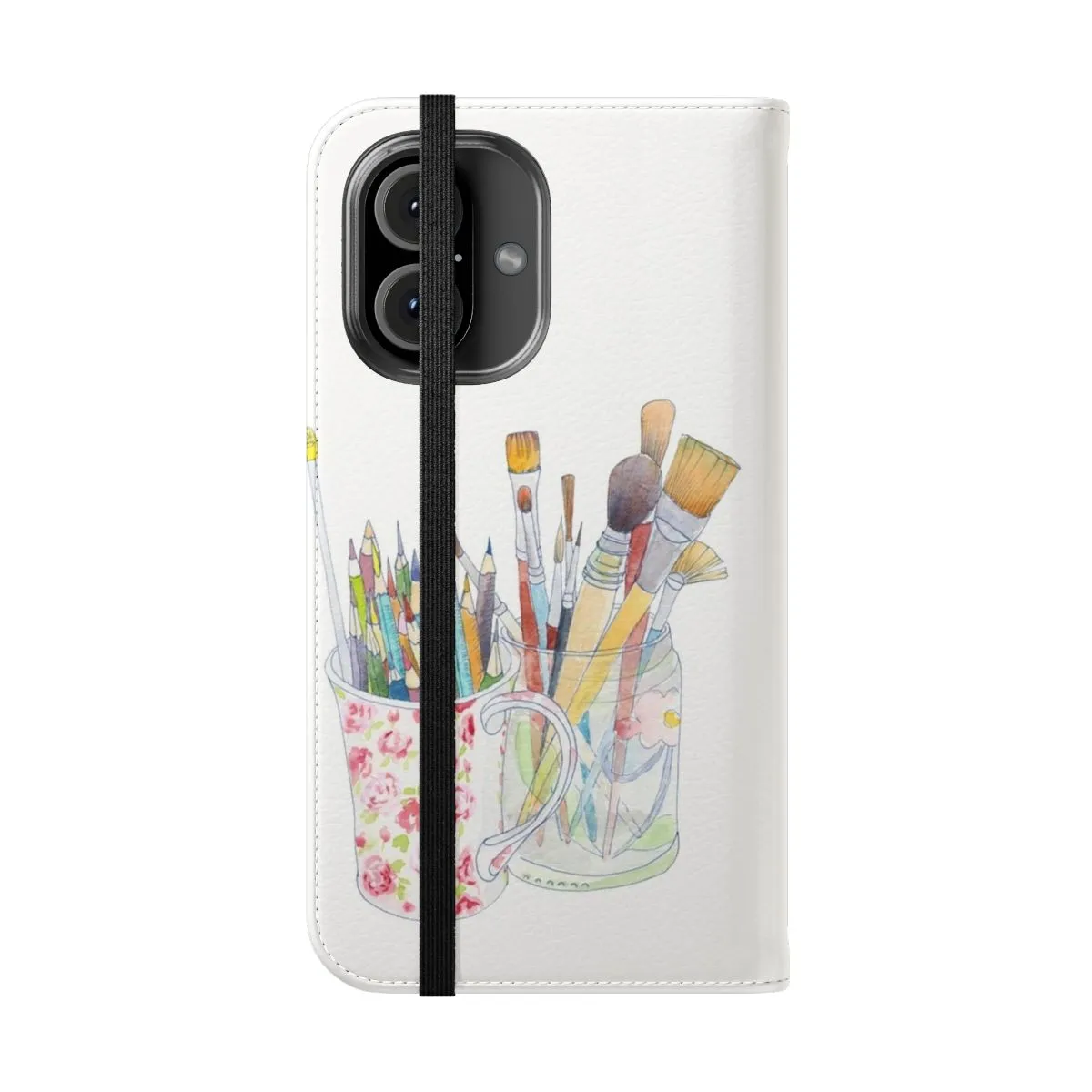 Artistic Flip Cover Phone Case with Pencils and Brushes