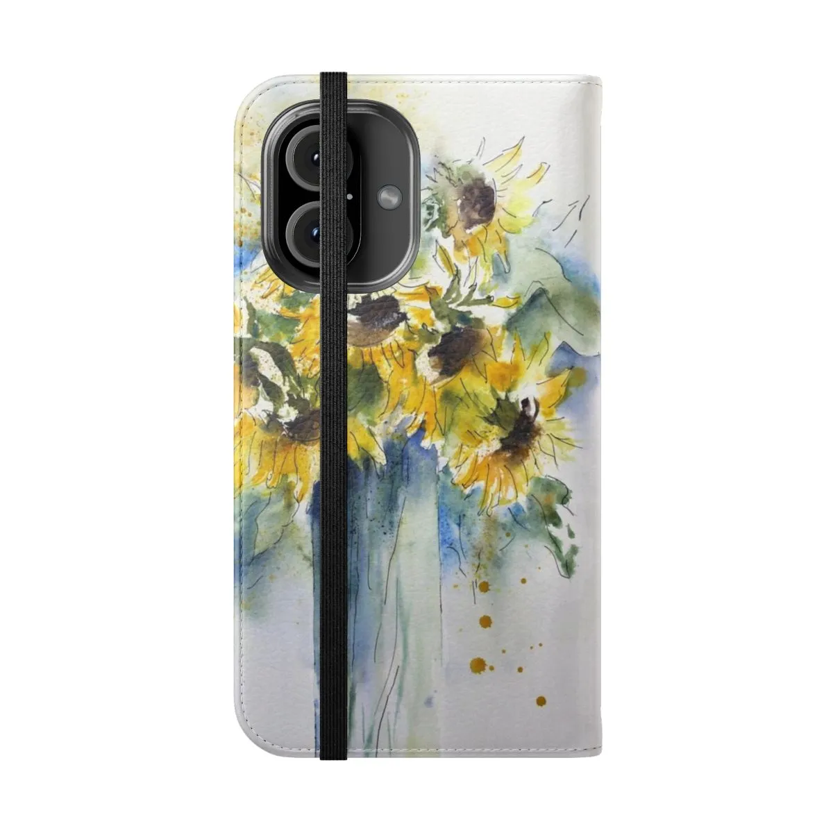 Artistic Watercolor Sunflower Flip Cover Phone Case for iPhone and Samsung Galaxy