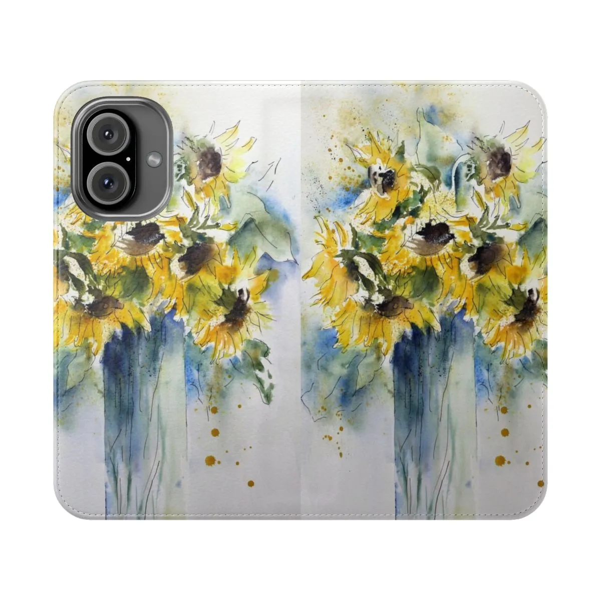 Artistic Watercolor Sunflower Flip Cover Phone Case for iPhone and Samsung Galaxy