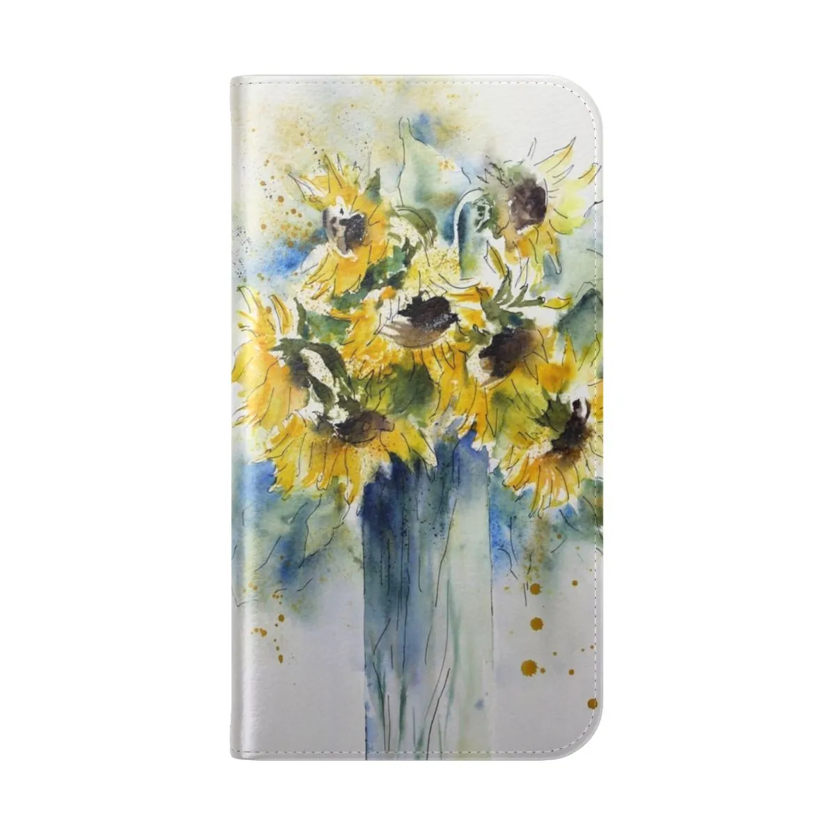 Artistic Watercolor Sunflower Flip Cover Phone Case for iPhone and Samsung Galaxy