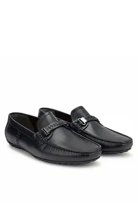 Blue Leather Moccasins With Panel