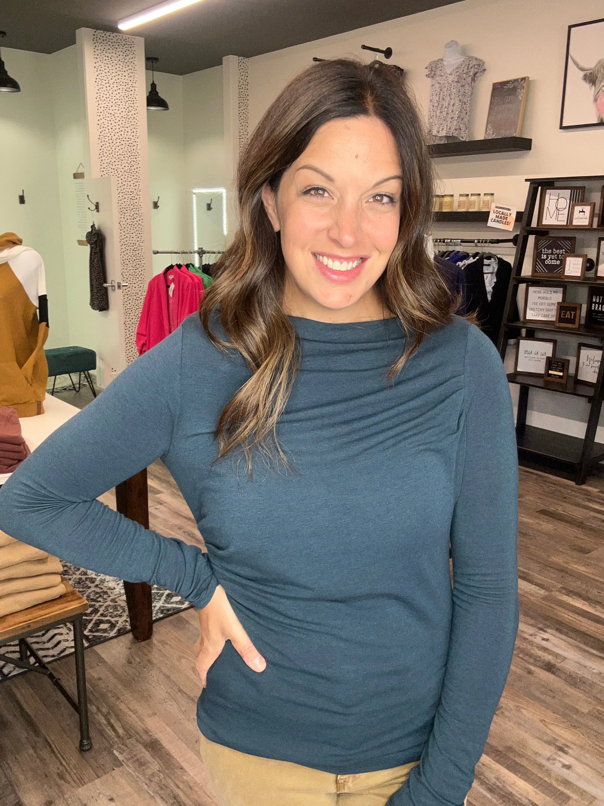 Boat Neck Long Sleeve Top
