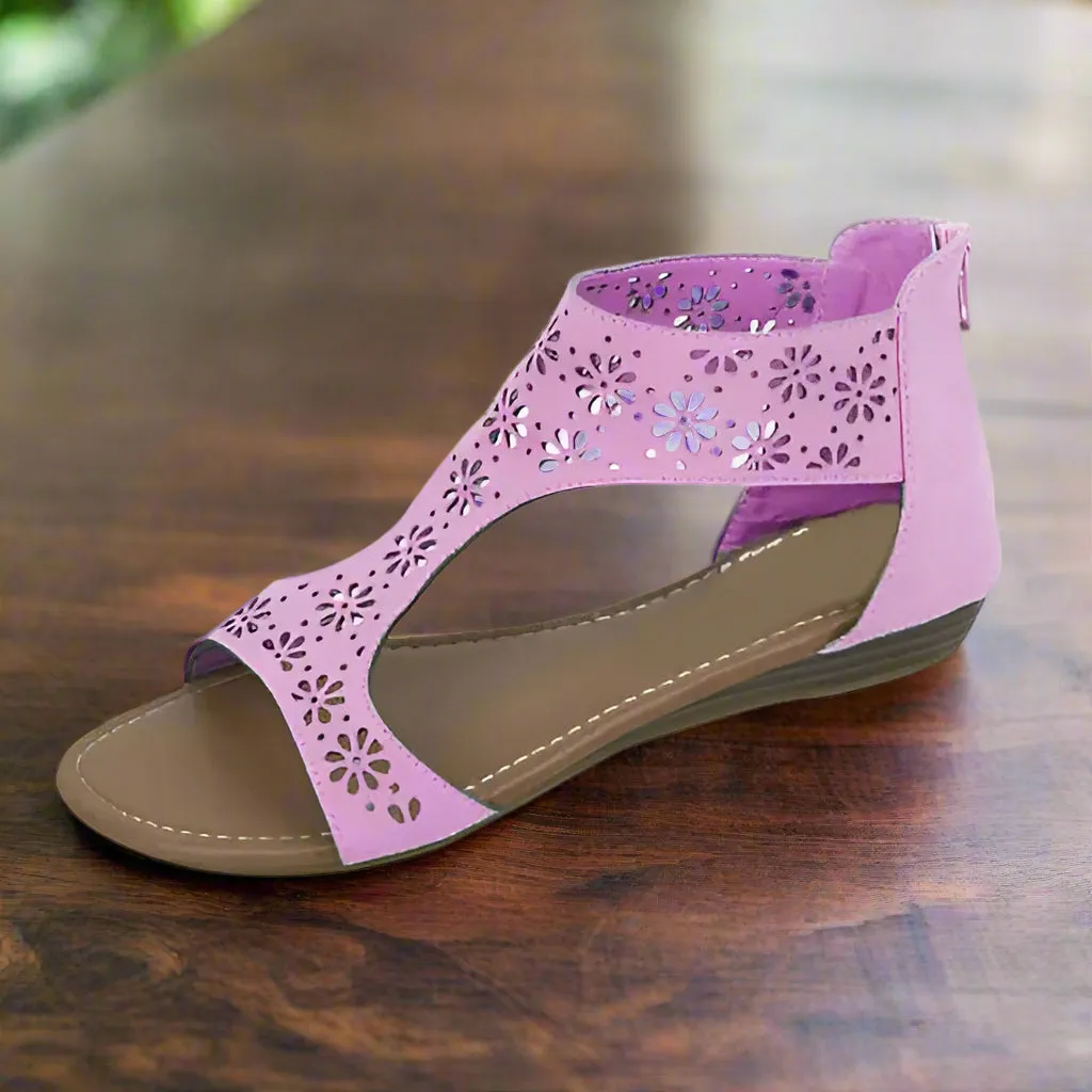 Crazy Daisies Summer Sandals for Women - Flirty Floral Cutouts with Back Zipper