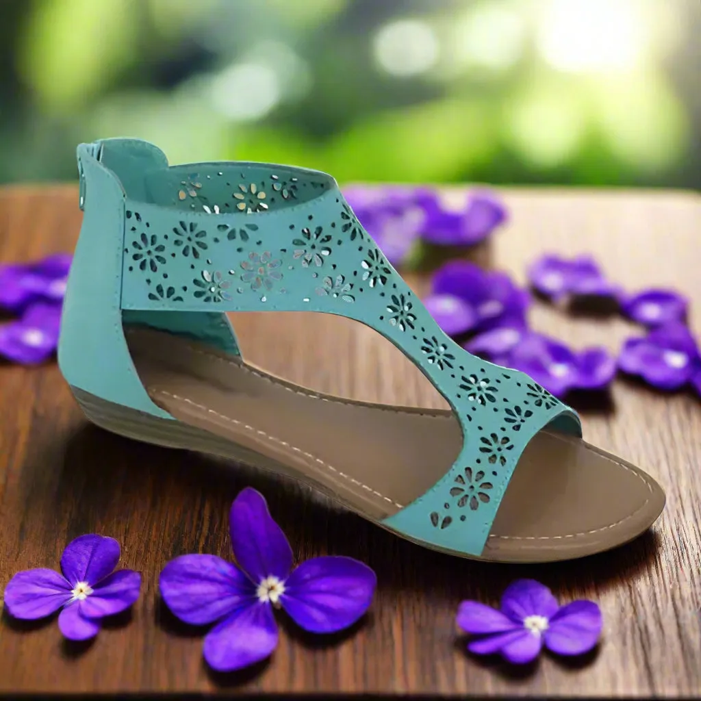 Crazy Daisies Summer Sandals for Women - Flirty Floral Cutouts with Back Zipper
