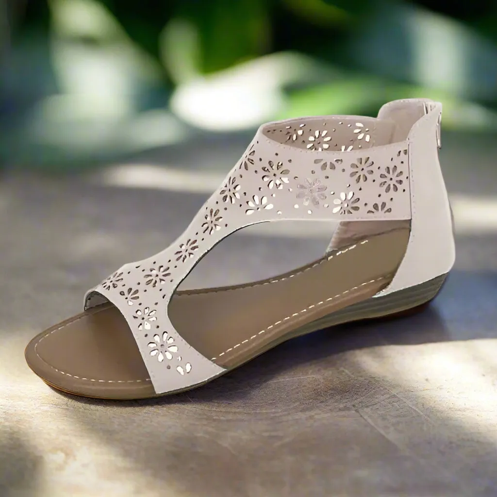Crazy Daisies Summer Sandals for Women - Flirty Floral Cutouts with Back Zipper