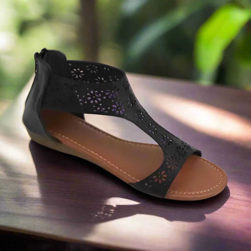 Crazy Daisies Summer Sandals for Women - Flirty Floral Cutouts with Back Zipper