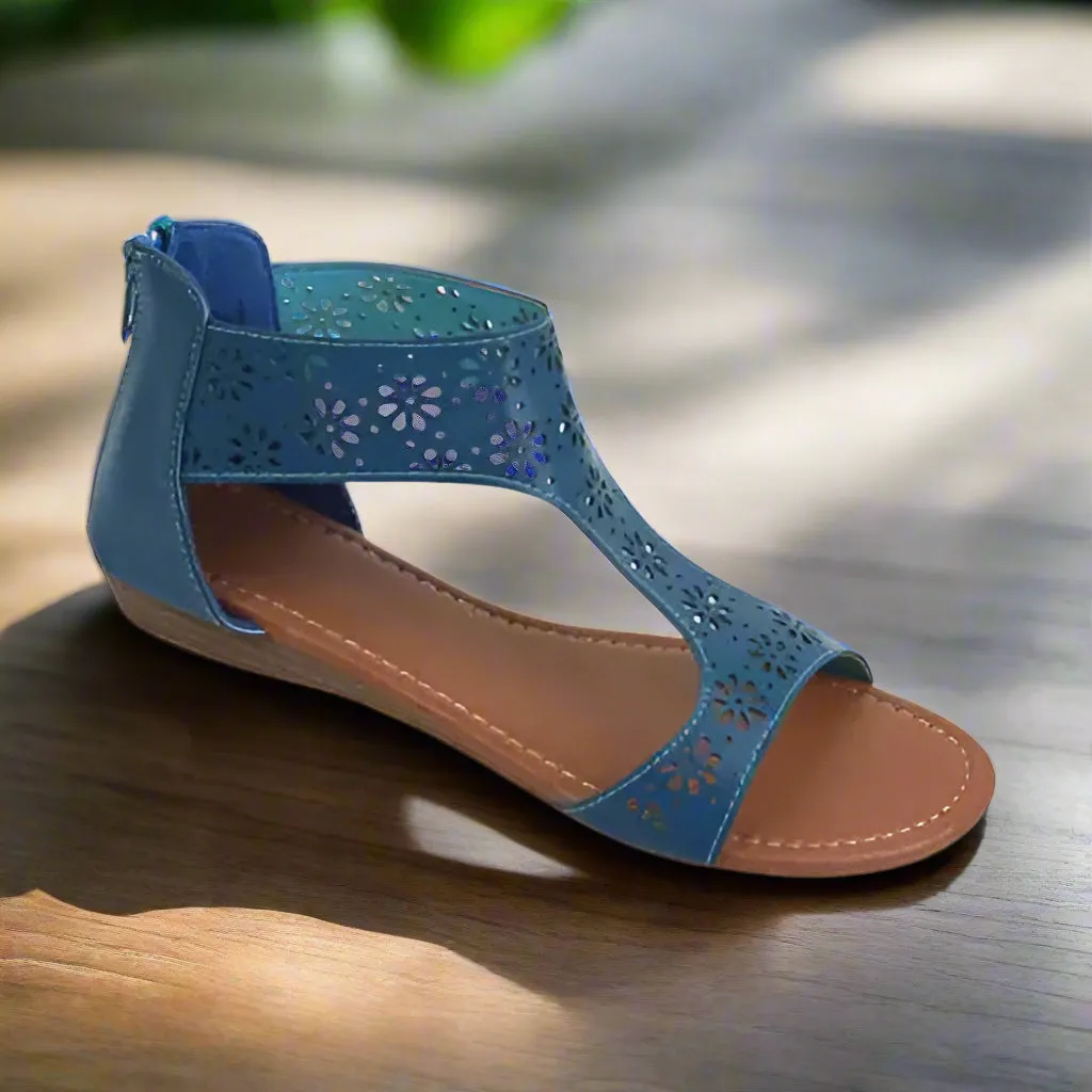 Crazy Daisies Summer Sandals for Women - Flirty Floral Cutouts with Back Zipper