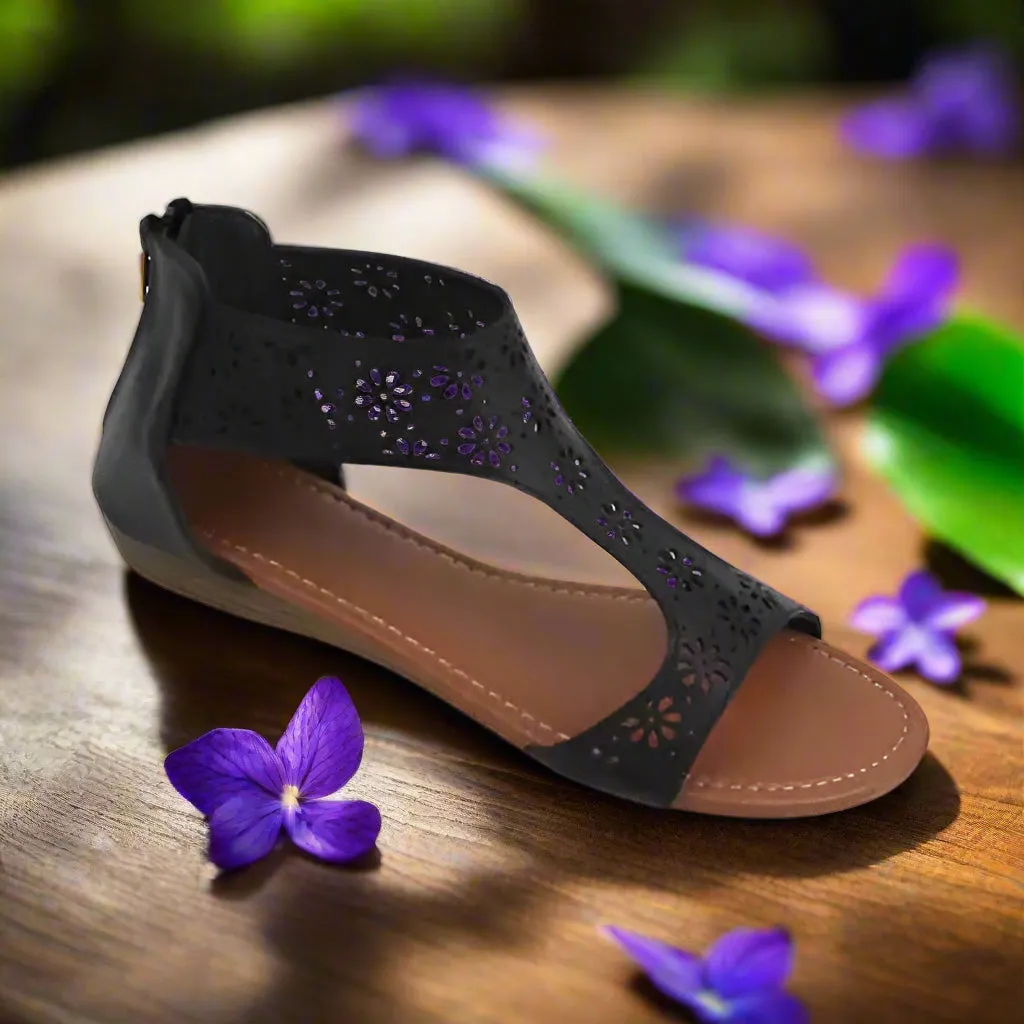 Crazy Daisies Summer Sandals for Women - Flirty Floral Cutouts with Back Zipper