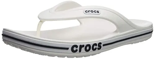 Crocs Men's and Women's Bayaband Flip Flop, White/Navy, 6 US Women / 4 US Men