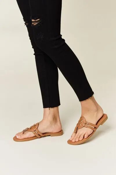 Cutout PU Leather Open Toe Sandals in Tan