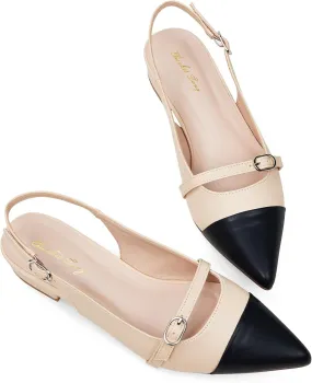 Elisabet Tang Women Slingback Flats with Rhinestone Pointed Toe Flats for Women Dressy Shoes