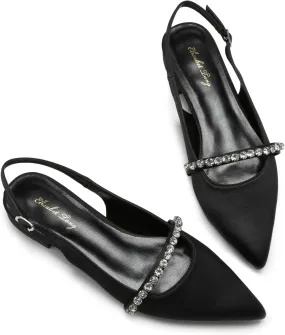 Elisabet Tang Women Slingback Flats with Rhinestone Pointed Toe Flats for Women Dressy Shoes