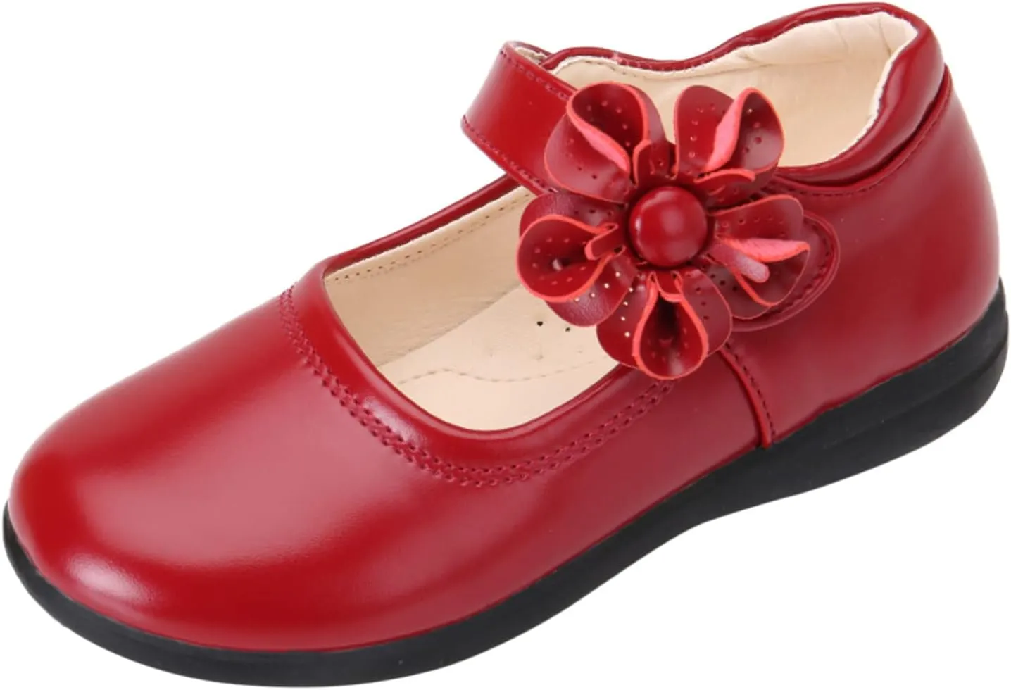 EnJoCho Baby Cute Girls Dress Shoes Shoes for Girls Comfortable PU Flats School Shoes for Mary Jane (Red-a#wer, 10-10.5 Years)