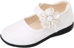 EnJoCho Baby Cute Girls Dress Shoes Shoes for Girls Comfortable PU Flats School Shoes for Mary Jane (White-a#wer, 4-4.5 Years)
