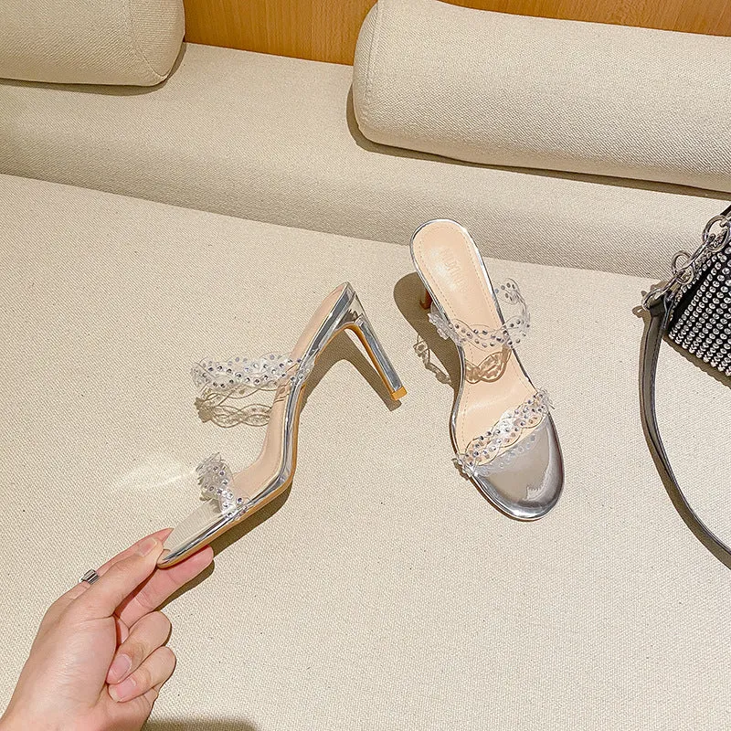 Fairy French Rhinestone Thin-Strap High Heel Sandals