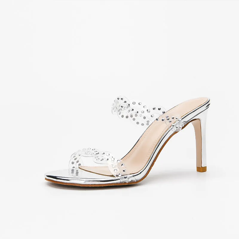 Fairy French Rhinestone Thin-Strap High Heel Sandals