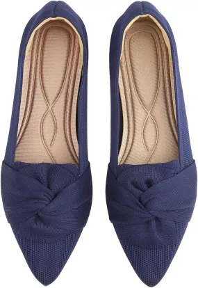 Flats for Womens Pointed Toe Ballet Flats with Bow Comfortable Knit Dressy Flats