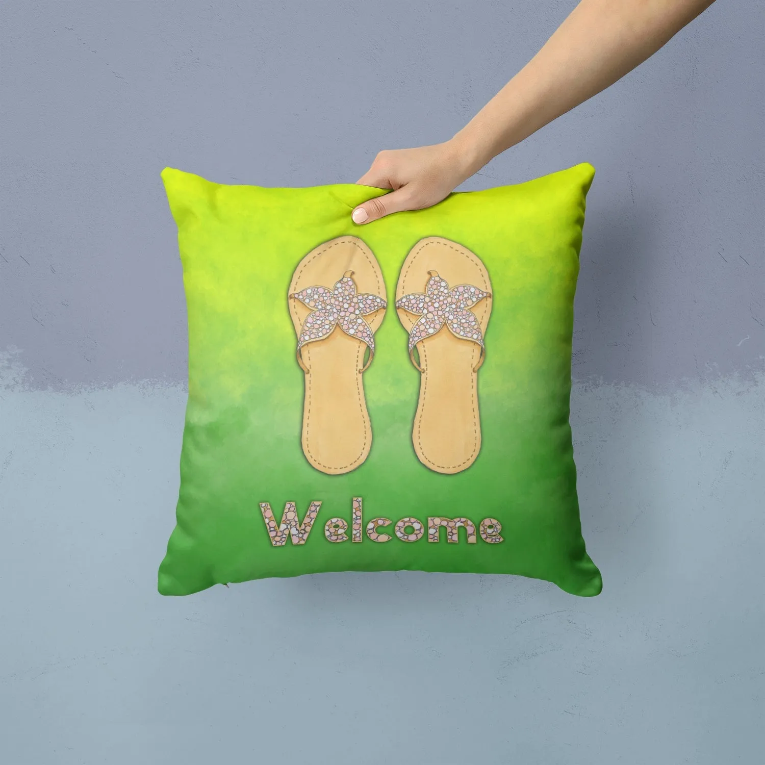 Flip Flops Welcome Fabric Decorative Pillow BB7454PW1414