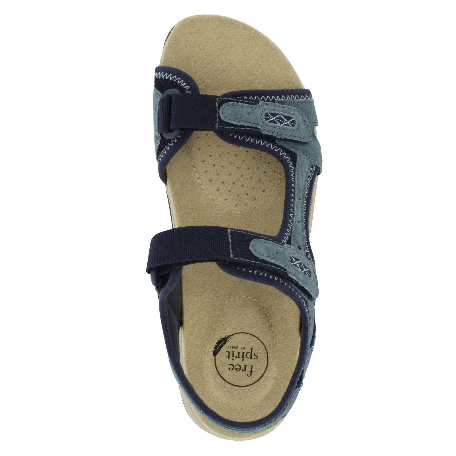Free Spirit Frisco Ladies Navy Suede & Textile Touch Fastening Sandals
