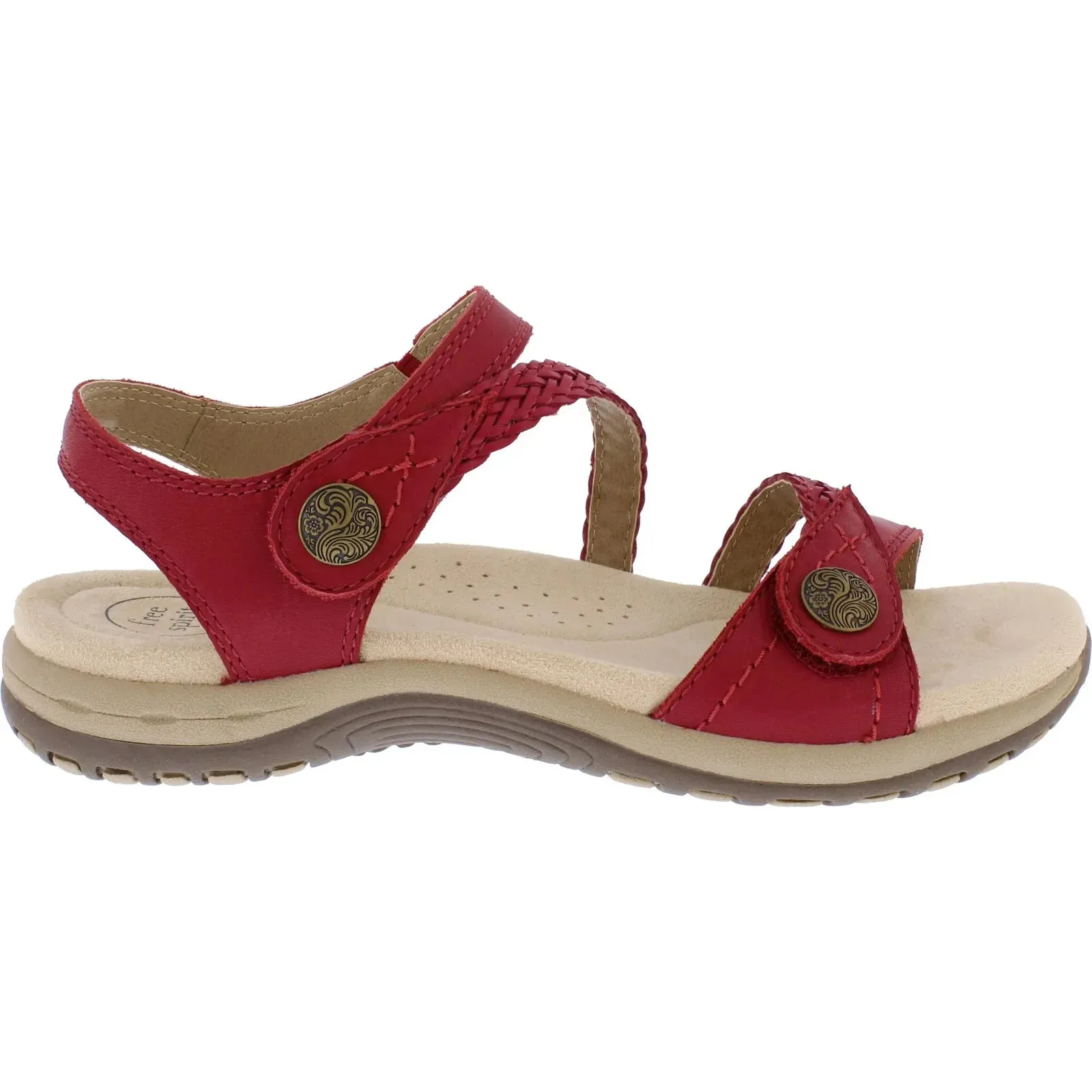 Free Spirit Malibu CHILLI Red Leather Touch Fastening Comfort Sandals