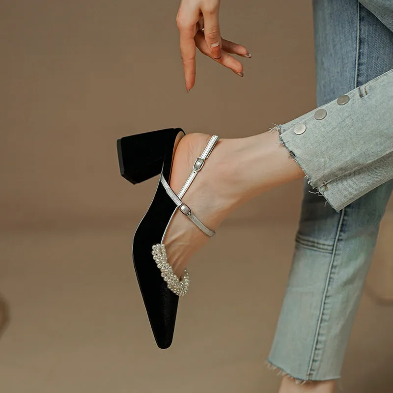 French Vintage Square Toe Mary Jane Fashionable Versatile Sandals