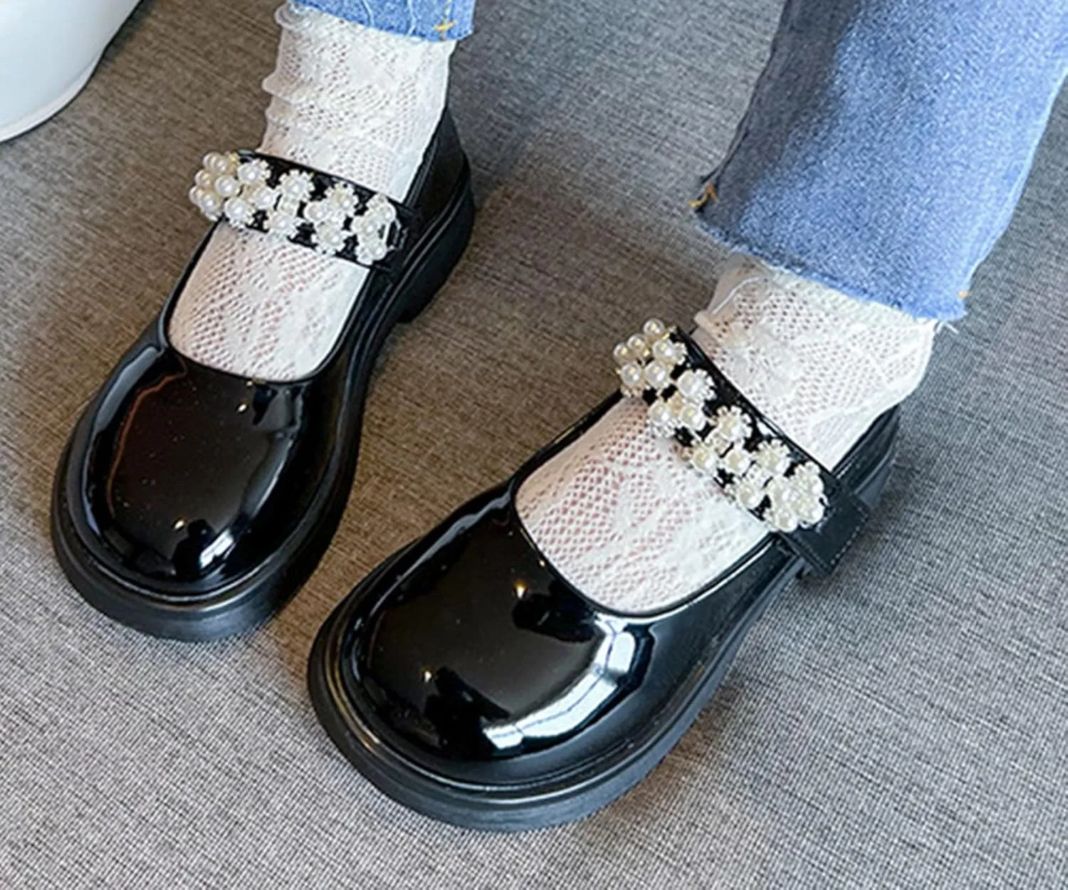 Girl's Mary Jane Dress Shoes Toddler Leather Ballet Flat with Rhinestone Strap for Party Wedding School Prom