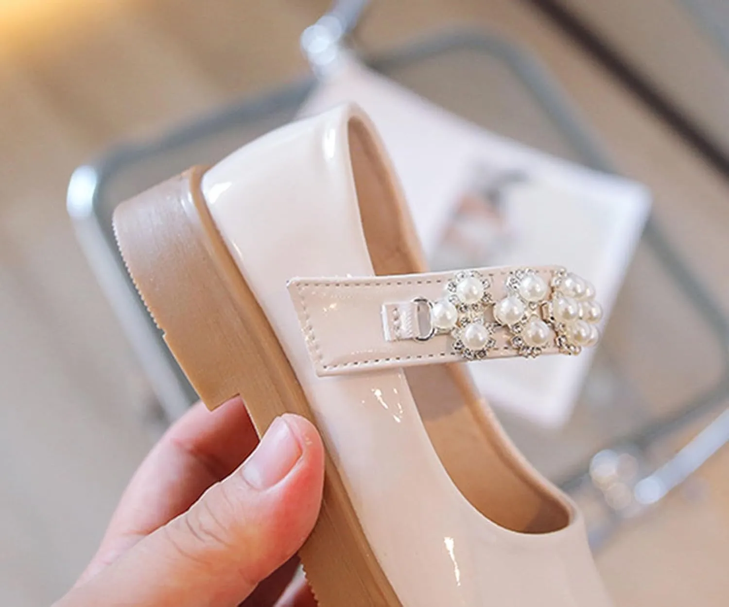 Girl's Mary Jane Dress Shoes Toddler Leather Ballet Flat with Rhinestone Strap for Party Wedding School Prom