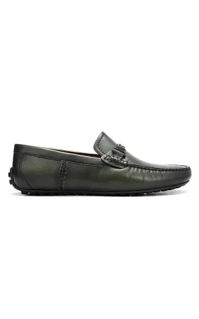 Green Leather Moccasins With Panel