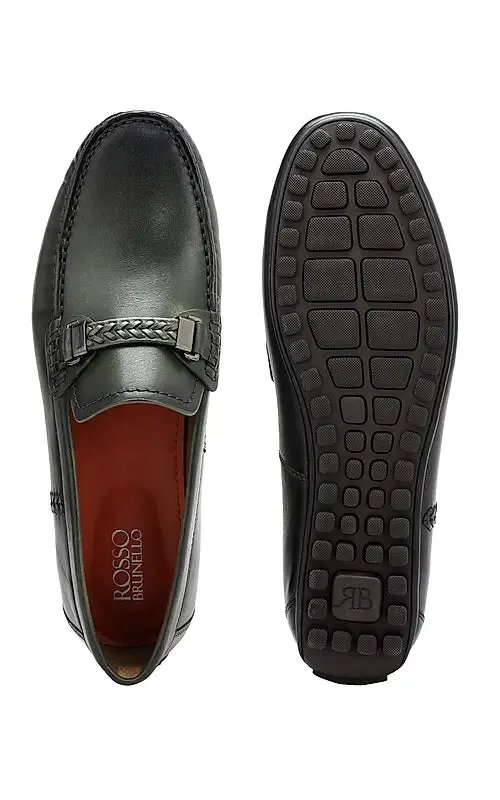 Green Leather Moccasins With Panel