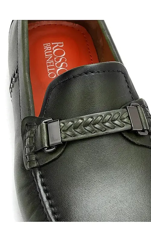 Green Leather Moccasins With Panel