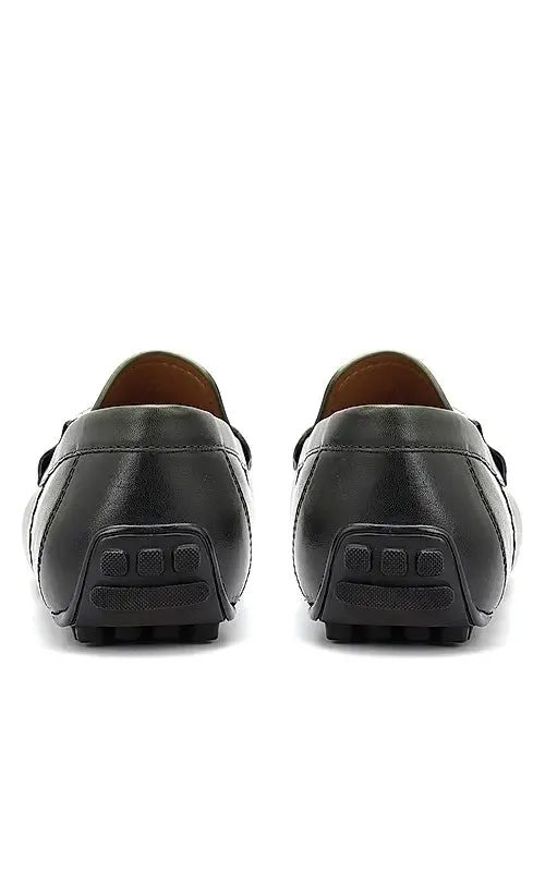 Green Leather Moccasins With Panel