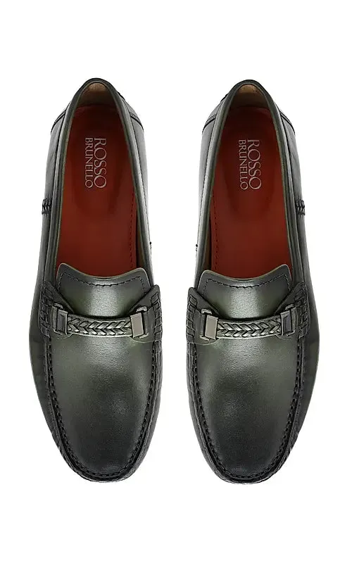 Green Leather Moccasins With Panel