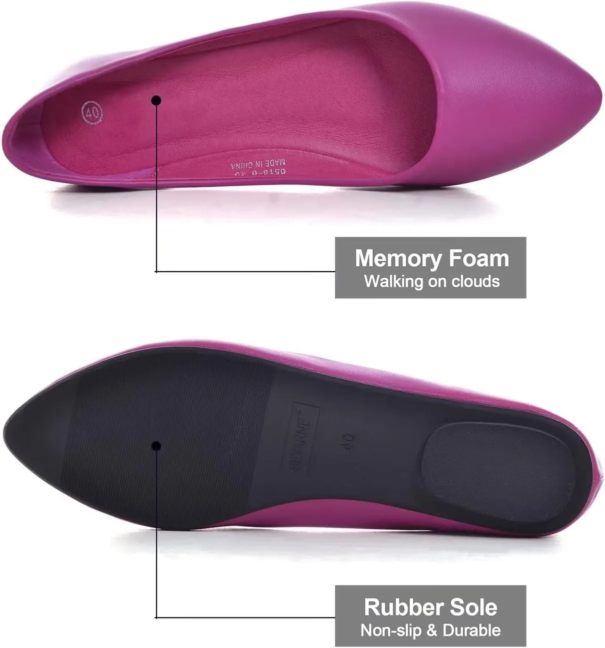Hee grand Flats for Women Dressy Pointy Toe Ballet Flats Lightweight Foldable Slip on Loafers Soft Leather Comfortable Work Flats