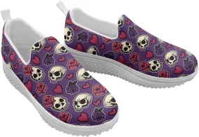 Jeiento Womens Platform Sneakers Lightweight Comfort Athletic Shoes Skull Pattern Walking Jogging Tennis Footwear