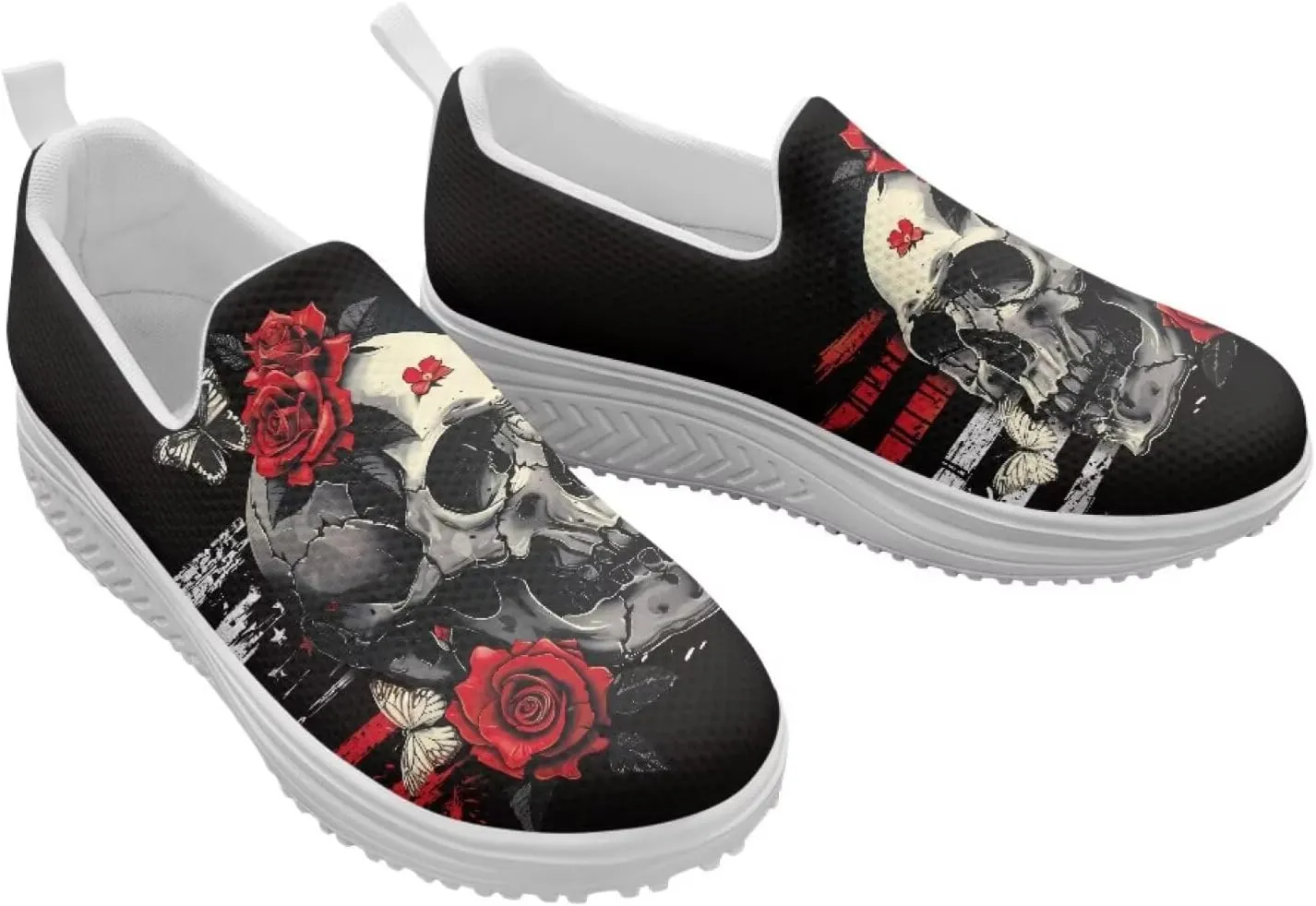 Jeiento Womens Platform Sneakers Lightweight Comfort Athletic Shoes Skull Pattern Walking Jogging Tennis Footwear