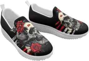 Jeiento Womens Platform Sneakers Lightweight Comfort Athletic Shoes Skull Pattern Walking Jogging Tennis Footwear