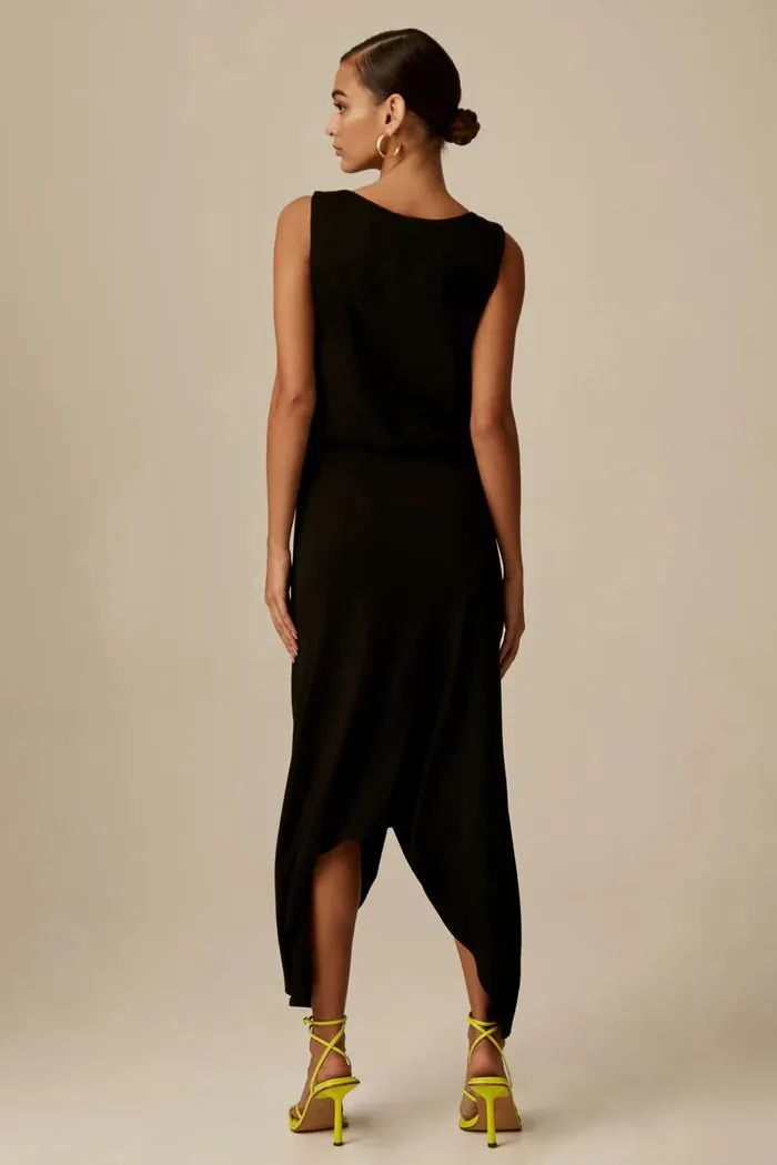 Krisa High Low Ruched Dress in Black