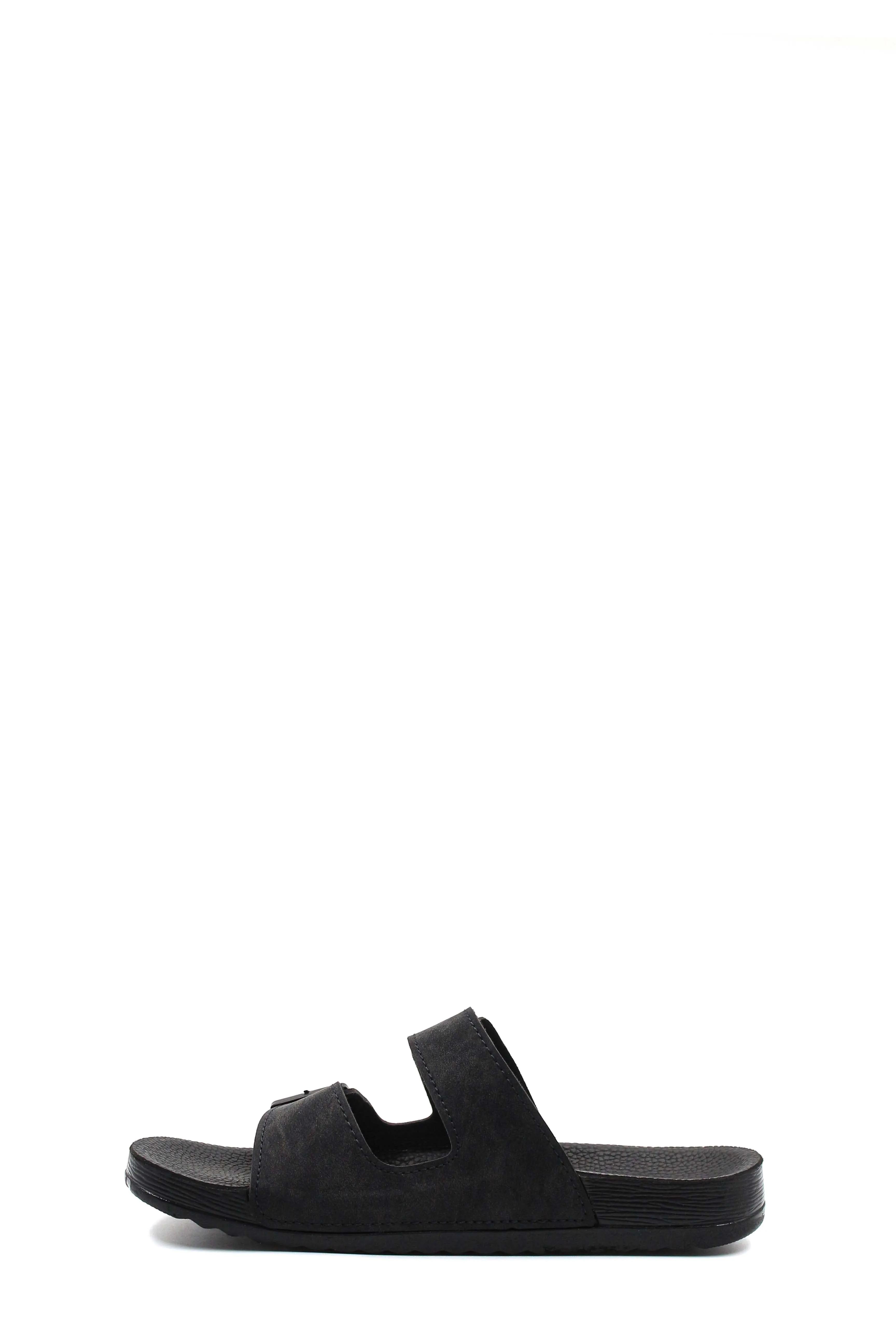 Men's Black Double-Strap Slide Sandals with Adjustable Buckles - Wessi