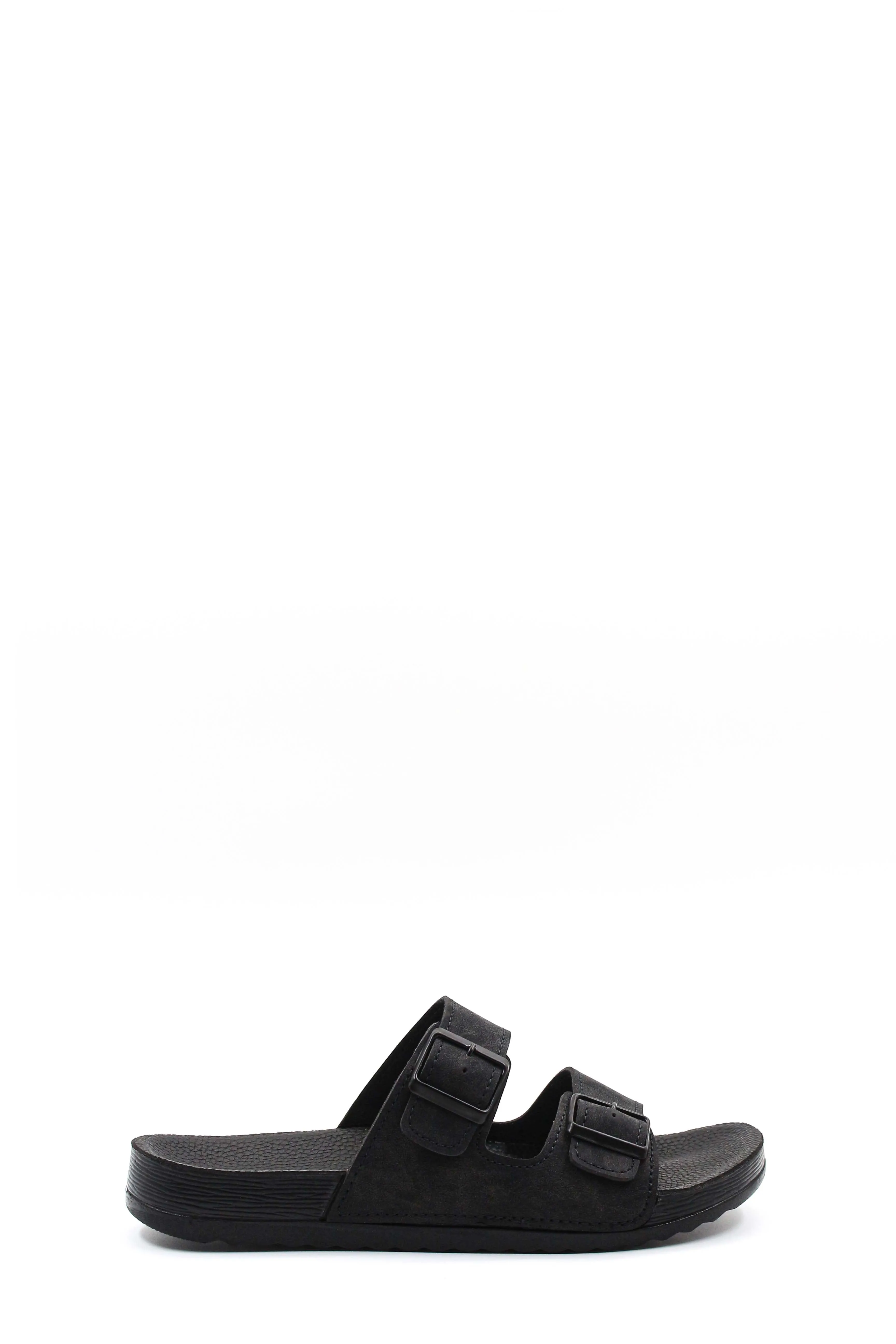 Men's Black Double-Strap Slide Sandals with Adjustable Buckles - Wessi