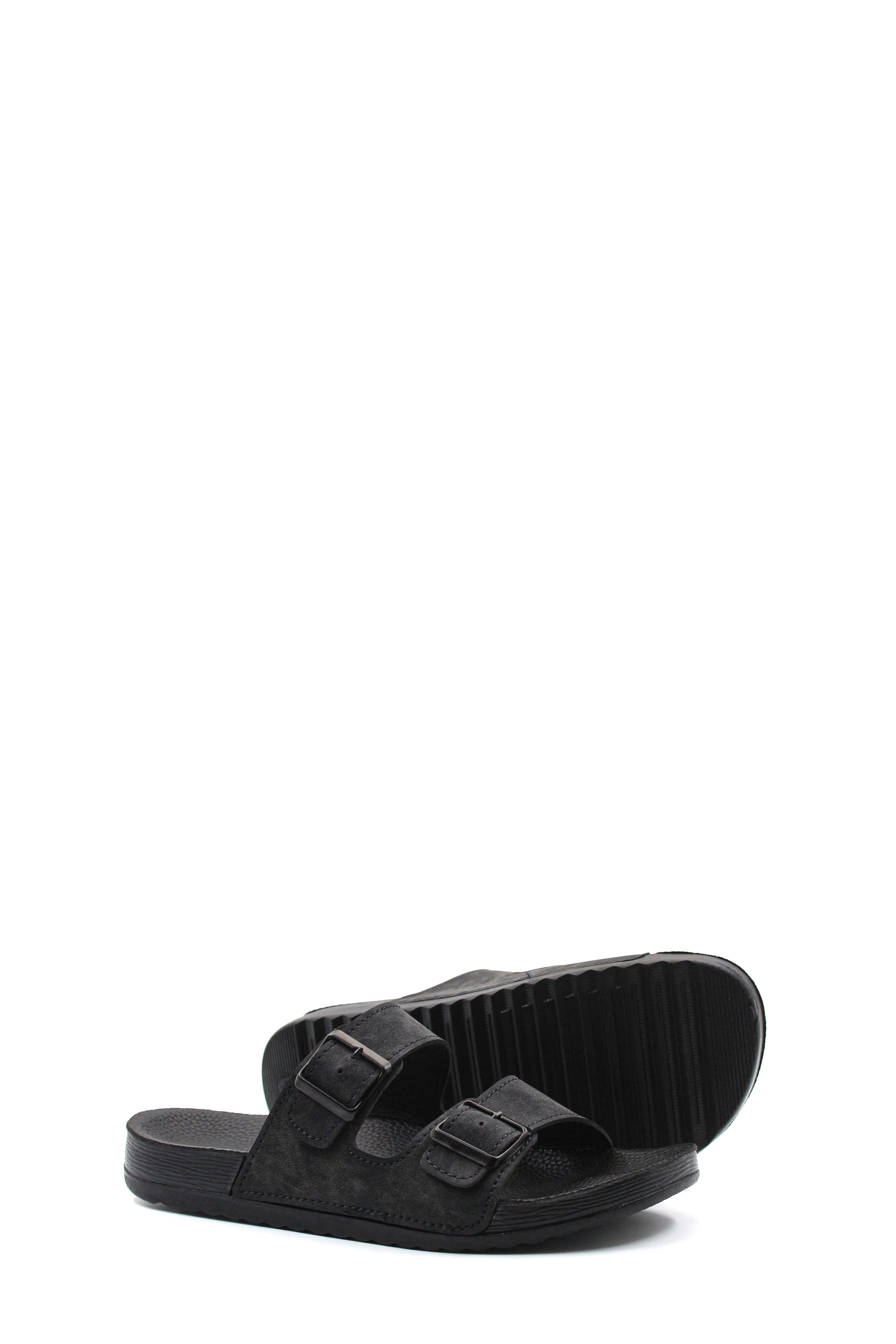 Men's Black Double-Strap Slide Sandals with Adjustable Buckles - Wessi