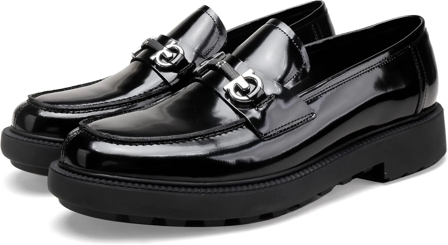 Mens Casual Leather Black Dress Loafer Shoes, Fashion Classic Buckle Slip-on Penny Party Shoes Wedding Loafers for Mens