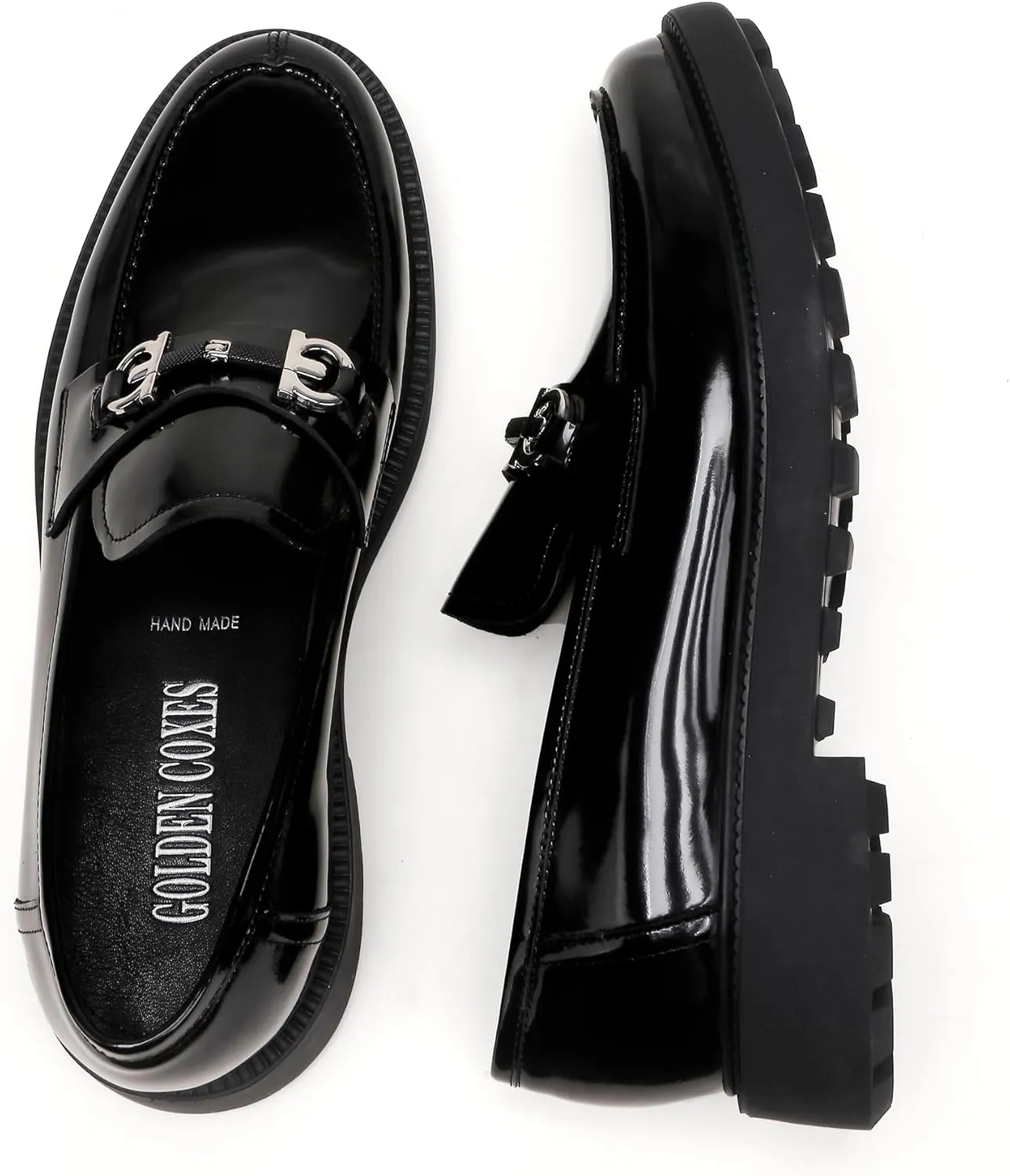 Mens Casual Leather Black Dress Loafer Shoes, Fashion Classic Buckle Slip-on Penny Party Shoes Wedding Loafers for Mens