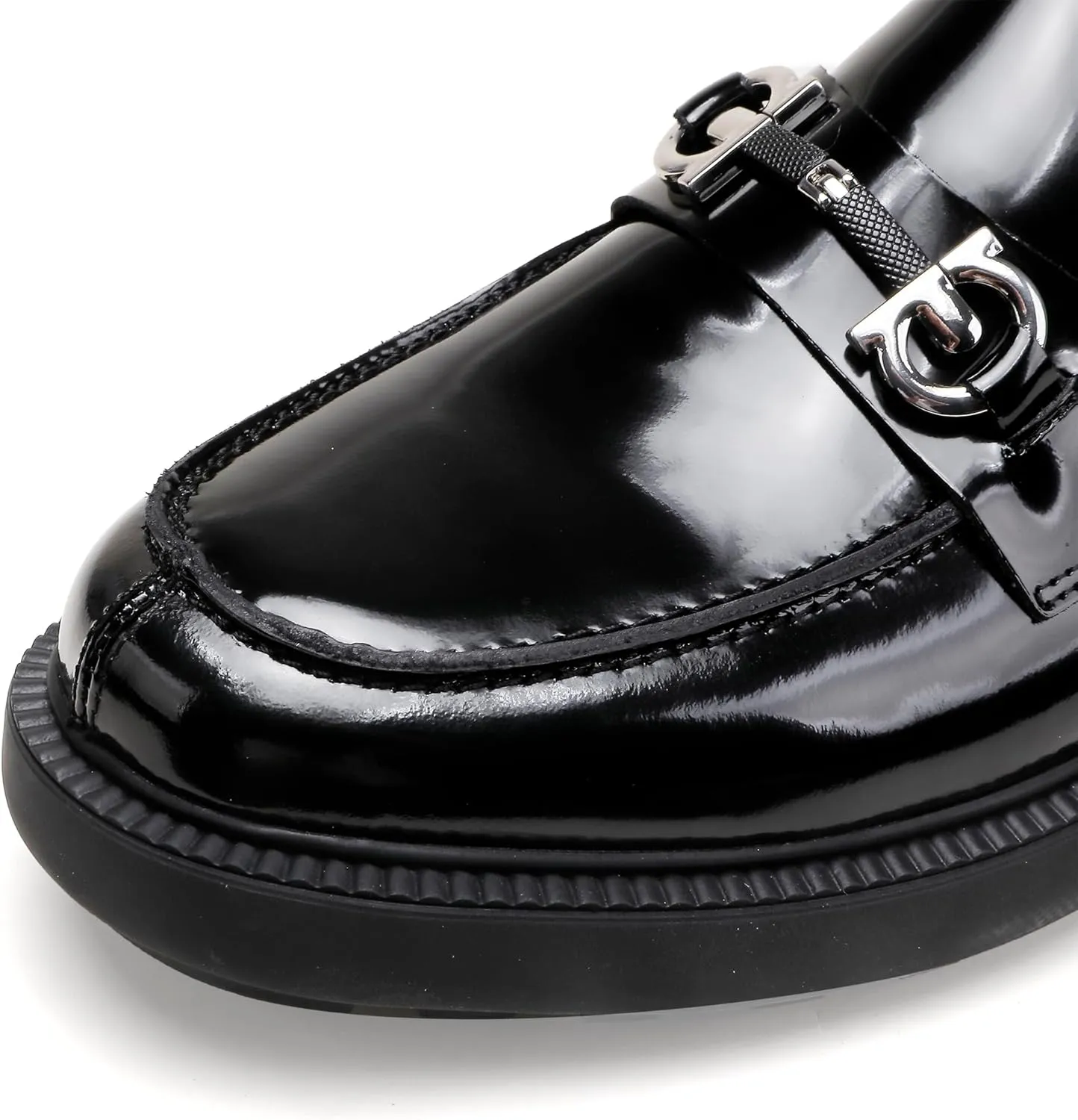 Mens Casual Leather Black Dress Loafer Shoes, Fashion Classic Buckle Slip-on Penny Party Shoes Wedding Loafers for Mens