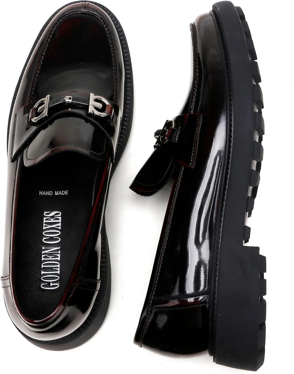 Mens Casual Leather Black Dress Loafer Shoes, Fashion Classic Buckle Slip-on Penny Party Shoes Wedding Loafers for Mens