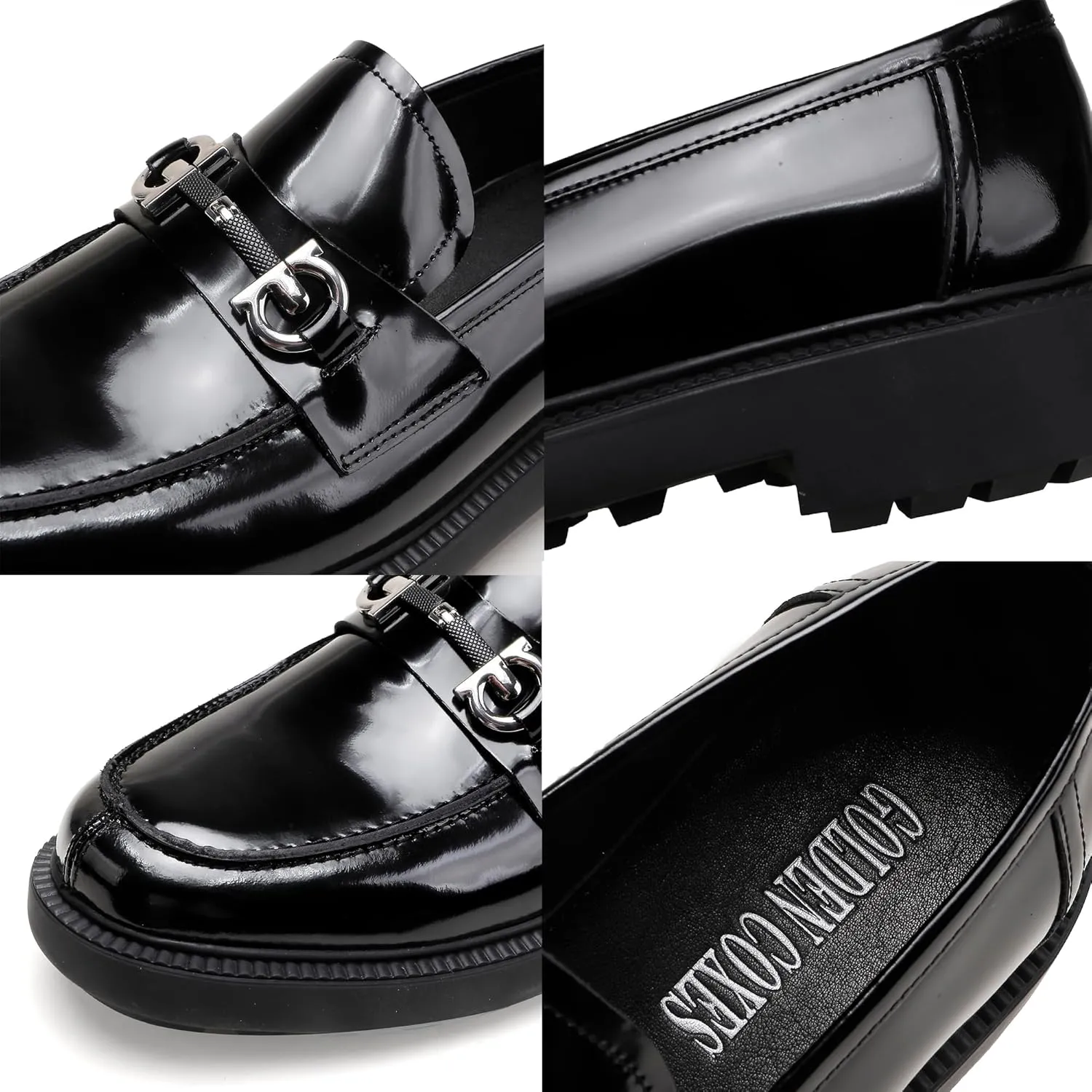 Mens Casual Leather Black Dress Loafer Shoes, Fashion Classic Buckle Slip-on Penny Party Shoes Wedding Loafers for Mens