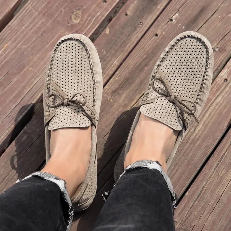 Men's Loafers Breathable Perforated Faux Leather Moccasins Driving Shoes Flat Heel Anti-Slip Lightweight Prom Slip On