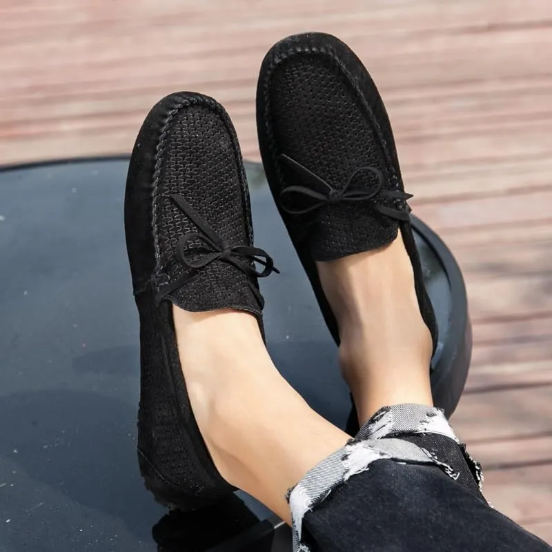 Men's Loafers Breathable Perforated Faux Leather Moccasins Driving Shoes Flat Heel Anti-Slip Lightweight Prom Slip On