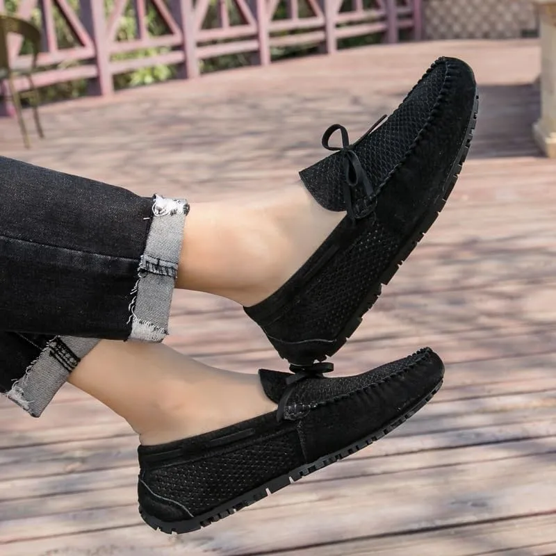 Men's Loafers Breathable Perforated Faux Leather Moccasins Driving Shoes Flat Heel Anti-Slip Lightweight Prom Slip On